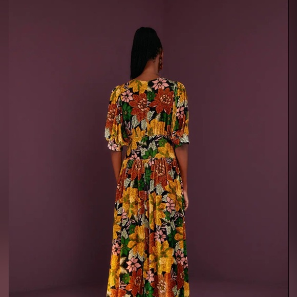 NWT $345 Farm Rio Garden Velvet Long Sleeve Midi Dress - Picture 3 of 8